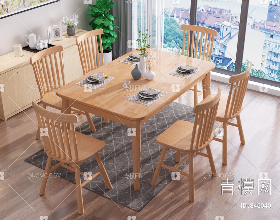 实木餐桌椅 装饰摆件3D模型下载【ID:845040】