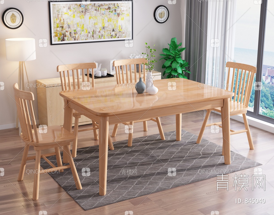 实木餐桌椅 装饰摆件3D模型下载【ID:845040】