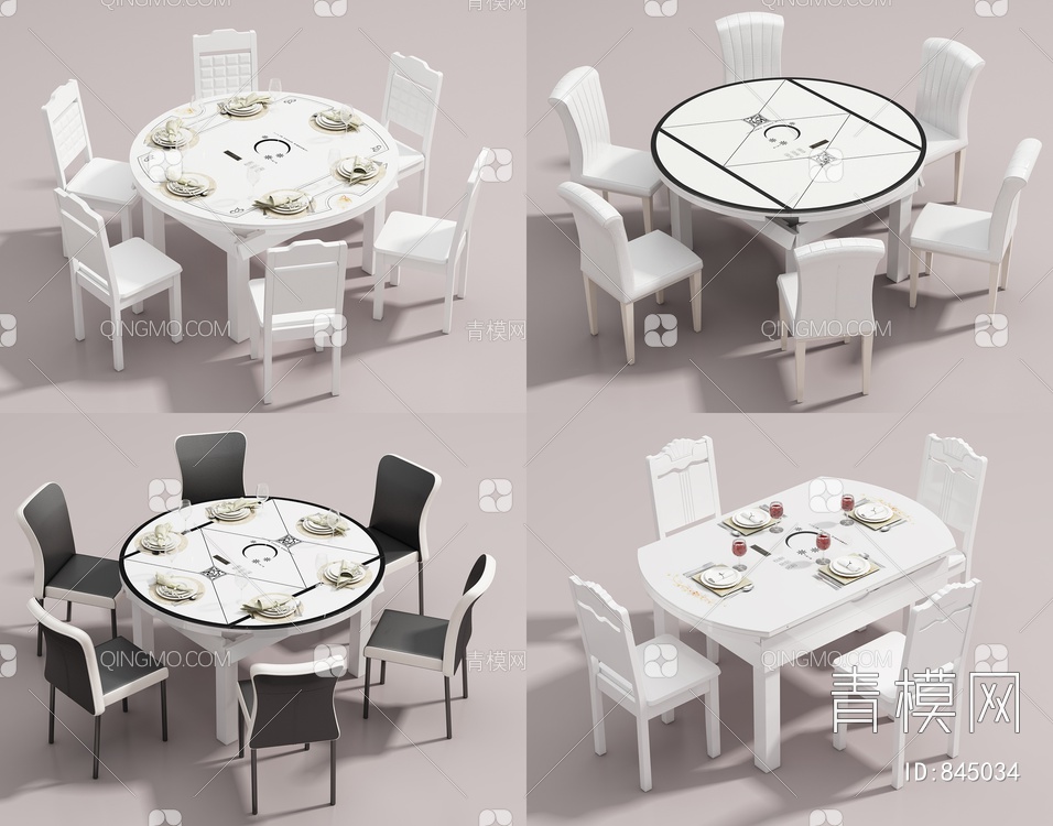 餐桌椅组合 餐椅 靠背椅 圆形餐桌3D模型下载【ID:845034】