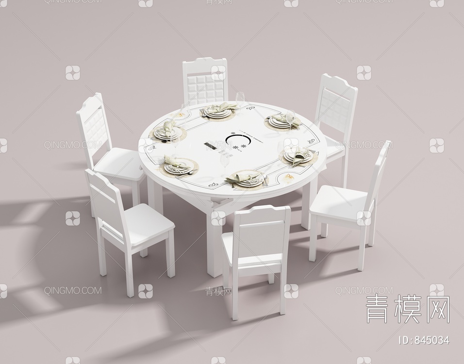 餐桌椅组合 餐椅 靠背椅 圆形餐桌3D模型下载【ID:845034】