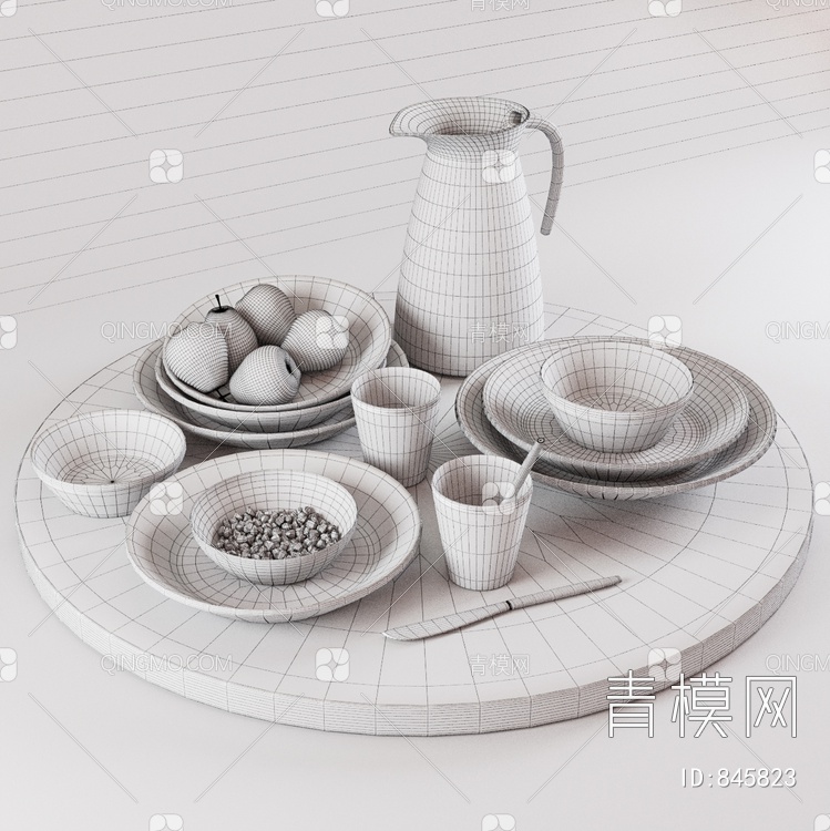 餐具组合 盘子 碗 杯子3D模型下载【ID:845823】