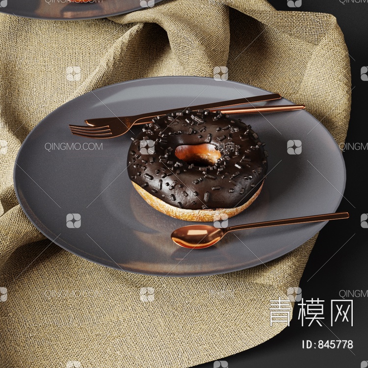 餐具组合 面包 酒杯3D模型下载【ID:845778】