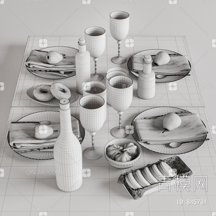 餐具 刀叉 盘子组合3D模型下载【ID:845781】