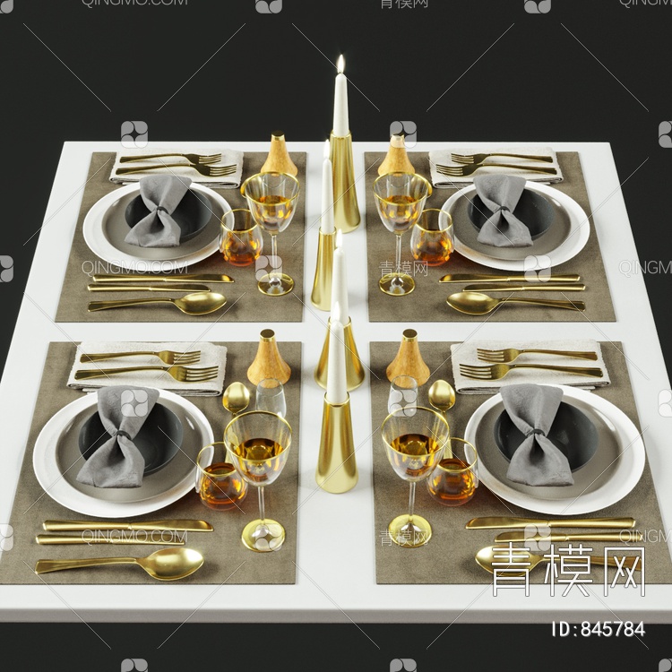 餐具组合 刀叉盘子杯子3D模型下载【ID:845784】