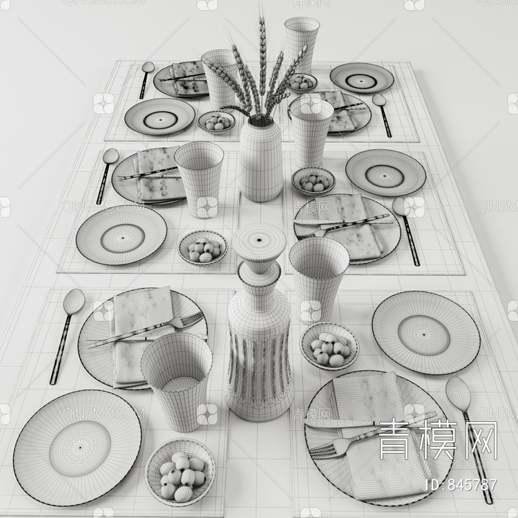 餐具组合 刀叉盘子杯子3D模型下载【ID:845787】
