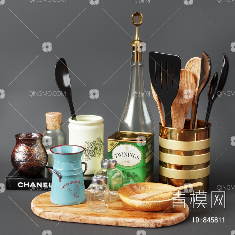 厨房摆件 厨具 铲子 勺子 罐子3D模型下载【ID:845811】