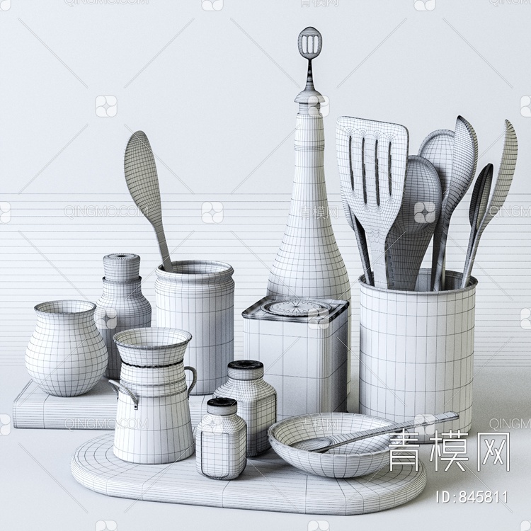 厨房摆件 厨具 铲子 勺子 罐子3D模型下载【ID:845811】