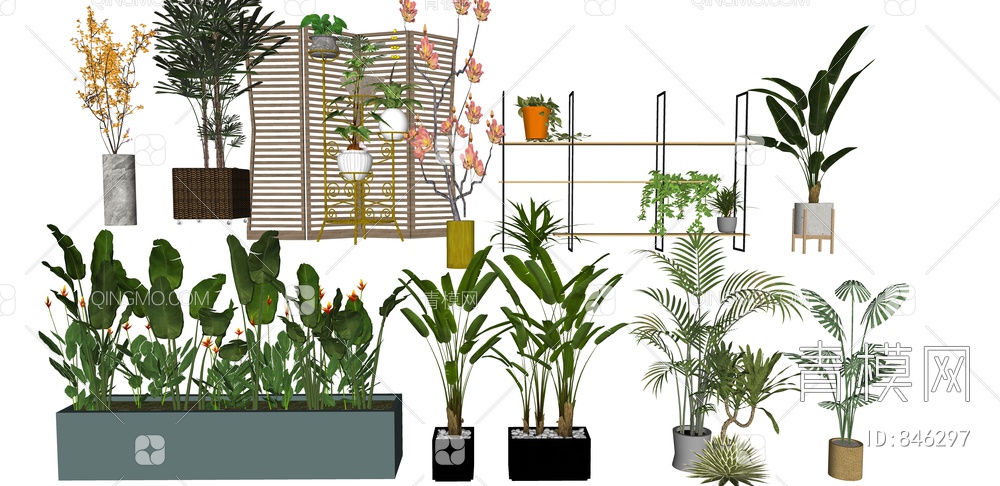 室内绿植、盆栽、景观植物、装饰花架、盆栽盆景SU模型下载【ID:846297】