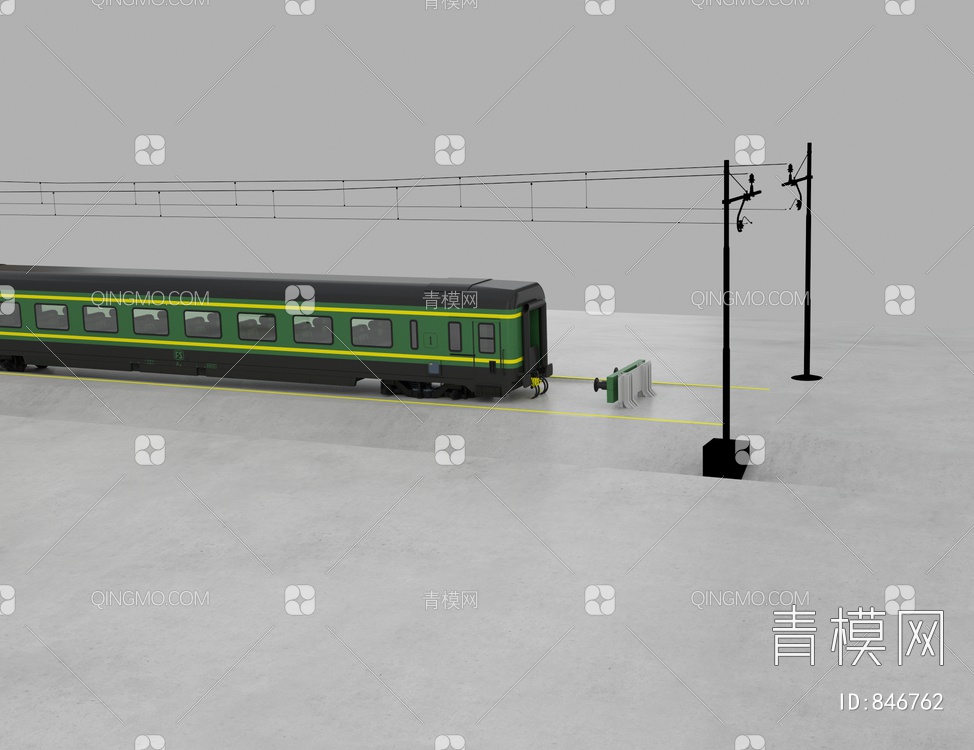 火车 绿皮火车 火车轨道3D模型下载【ID:846762】