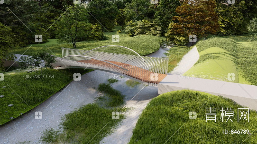 人行景观桥，曲线网红桥SU模型下载【ID:846789】