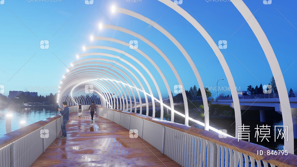 山水弧形景观桥，网红桥SU模型下载【ID:846795】