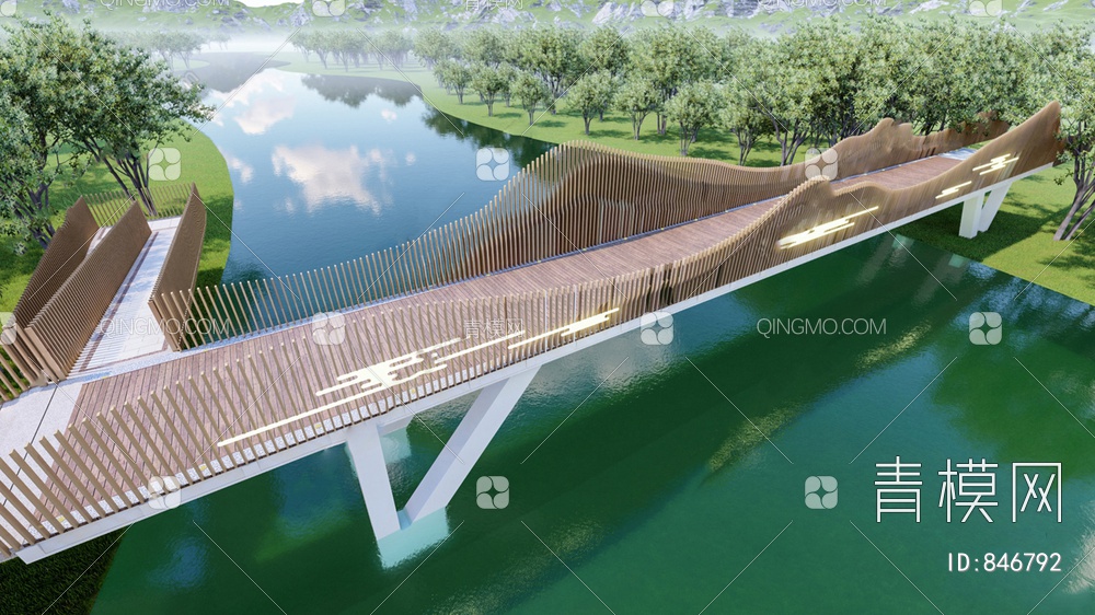 山水人行景观桥，山水桥SU模型下载【ID:846792】