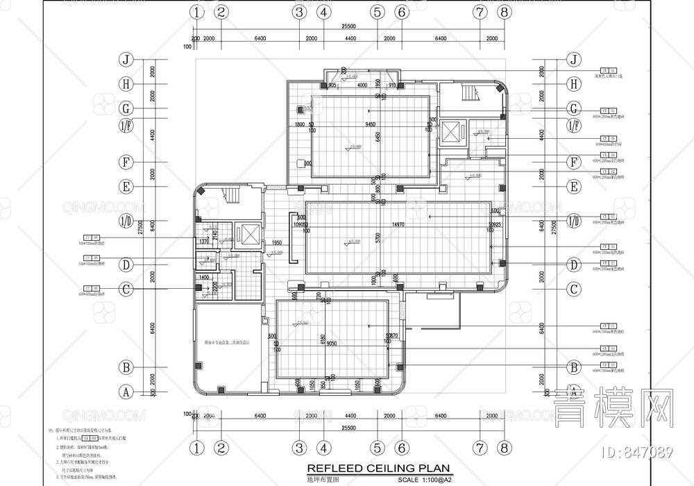 2200㎡（4层）商务办公写字楼室内施工图  办公室 食堂 会议室 水吧【ID:847089】