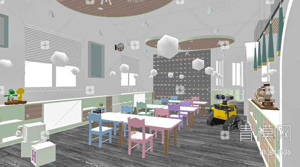 亲子餐厅 儿童餐厅 儿童桌椅 儿童家具 儿童椅子SU模型下载【ID:847536】