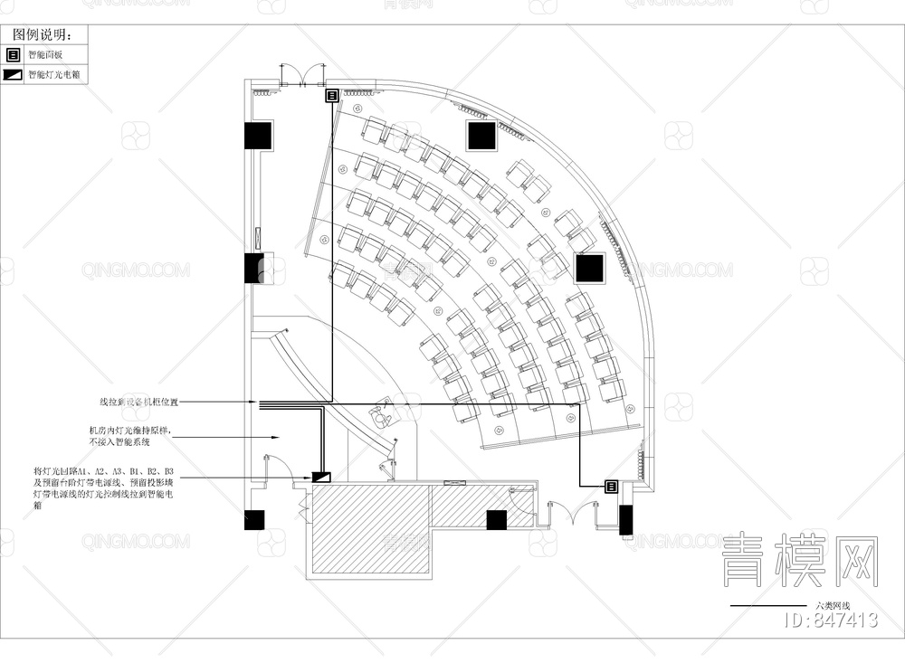 150㎡大会议室CAD施工图 会议室布线 暗门隐藏门【ID:847413】