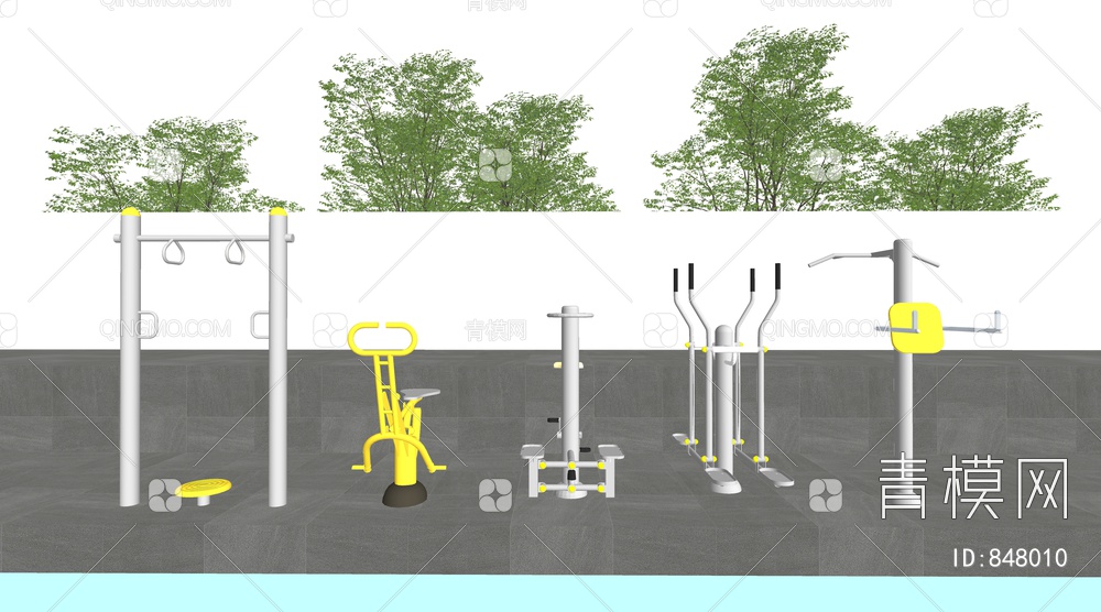 健身器材 健身器材组合 健身设施 运动器械 户外健身器材SU模型下载【ID:848010】