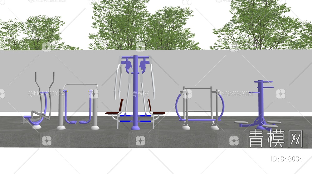 健身器材 健身器材组合 健身设施 运动器械 户外健身器材SU模型下载【ID:848034】