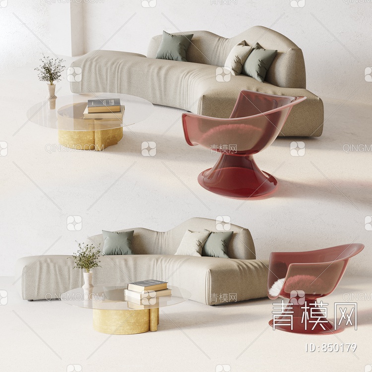 布艺弧形沙发组合3D模型下载【ID:850179】