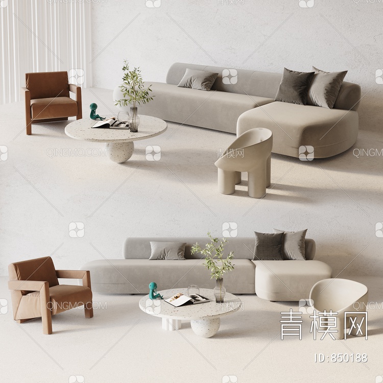布艺转角沙发组合3D模型下载【ID:850188】