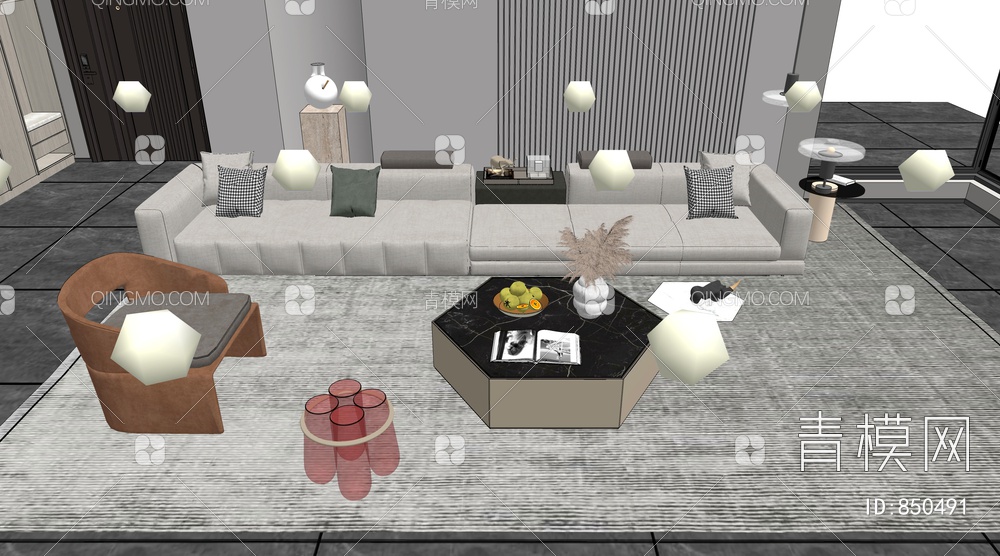 双人沙发 沙发组合 沙发茶几组合 茶几 休闲沙发SU模型下载【ID:850491】