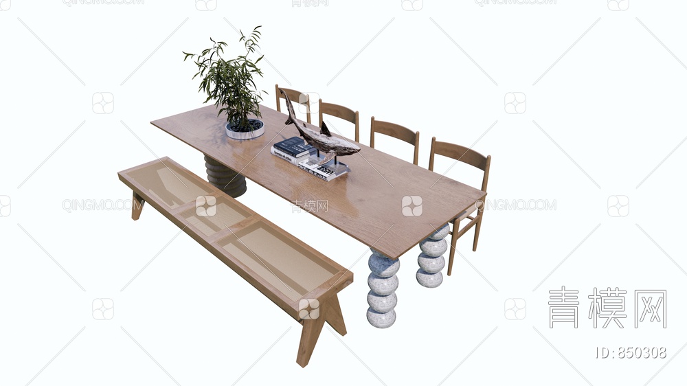 木餐桌餐椅组合SU模型下载【ID:850308】