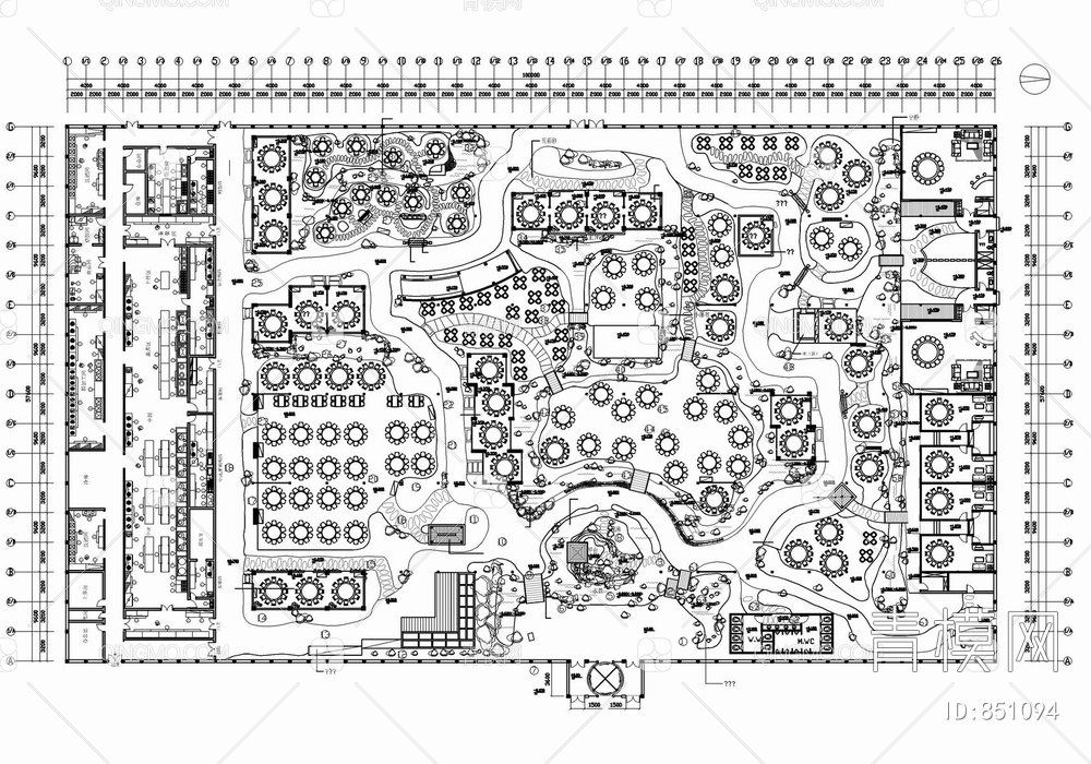 生态餐厅CAD平面布置图【ID:851094】