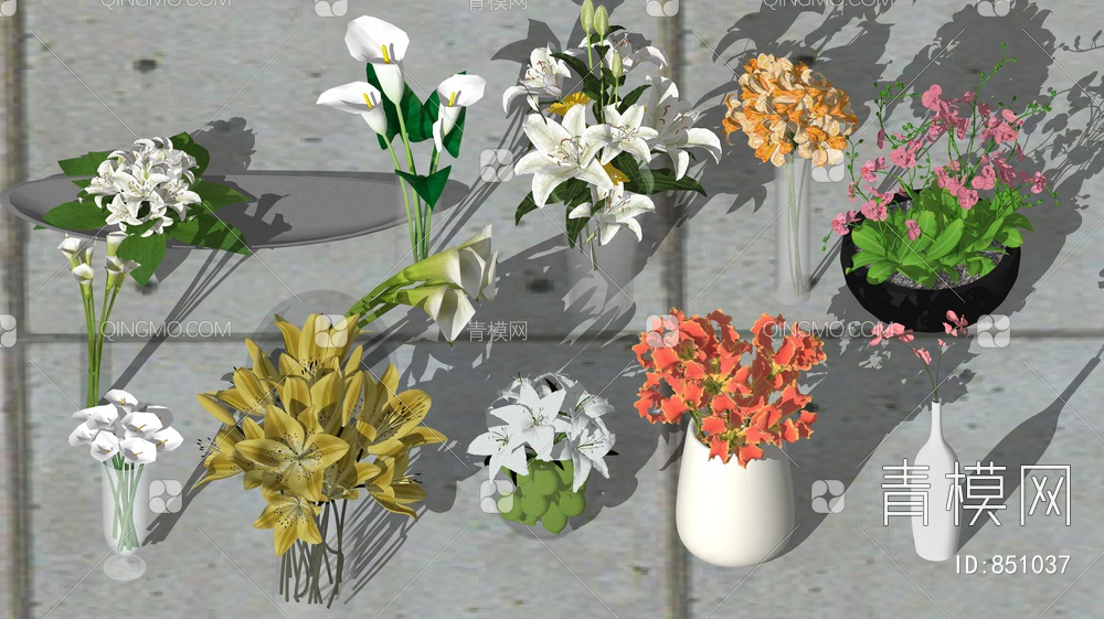 花卉 花瓶摆件SU模型下载【ID:851037】