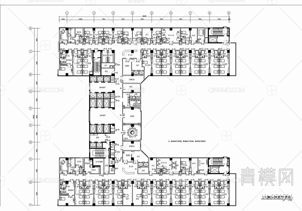 某医院住院部（3000㎡）CAD装修施工图【ID:851526】