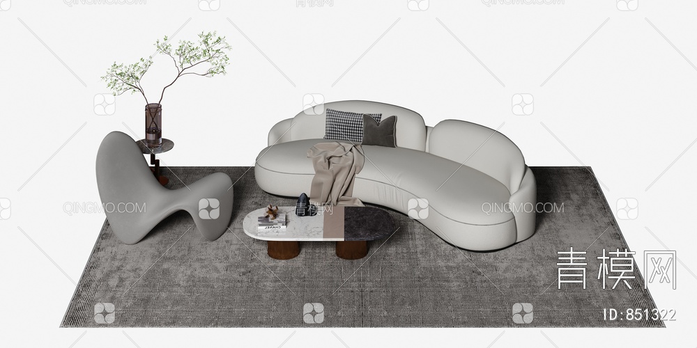沙发茶几组合3D模型下载【ID:851322】