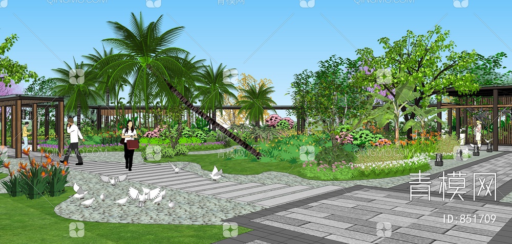 花园景观设计SU模型下载【ID:851709】