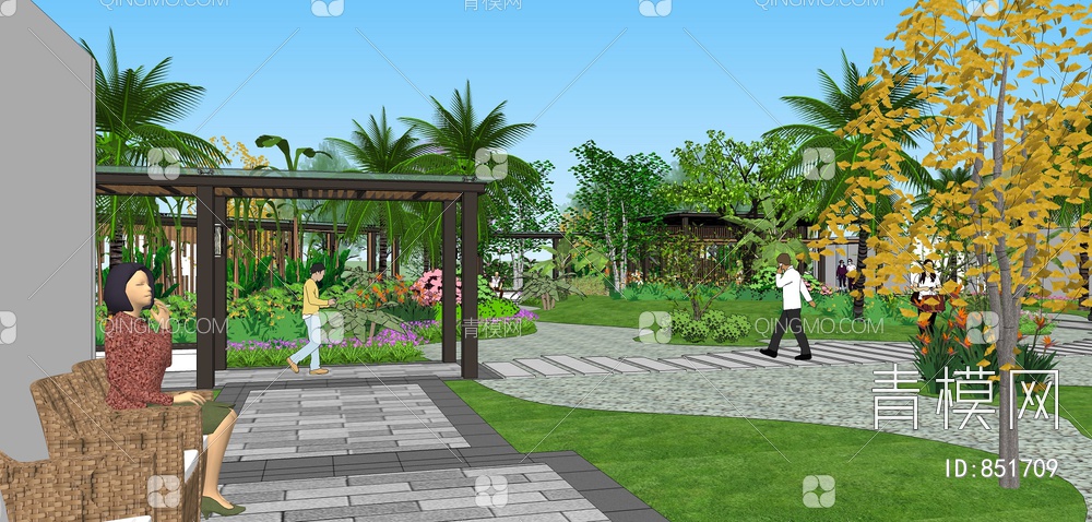 花园景观设计SU模型下载【ID:851709】
