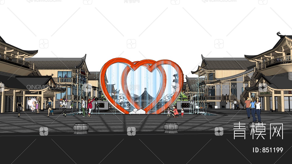 土家族风情商业街建筑景观规划SU模型下载【ID:851199】