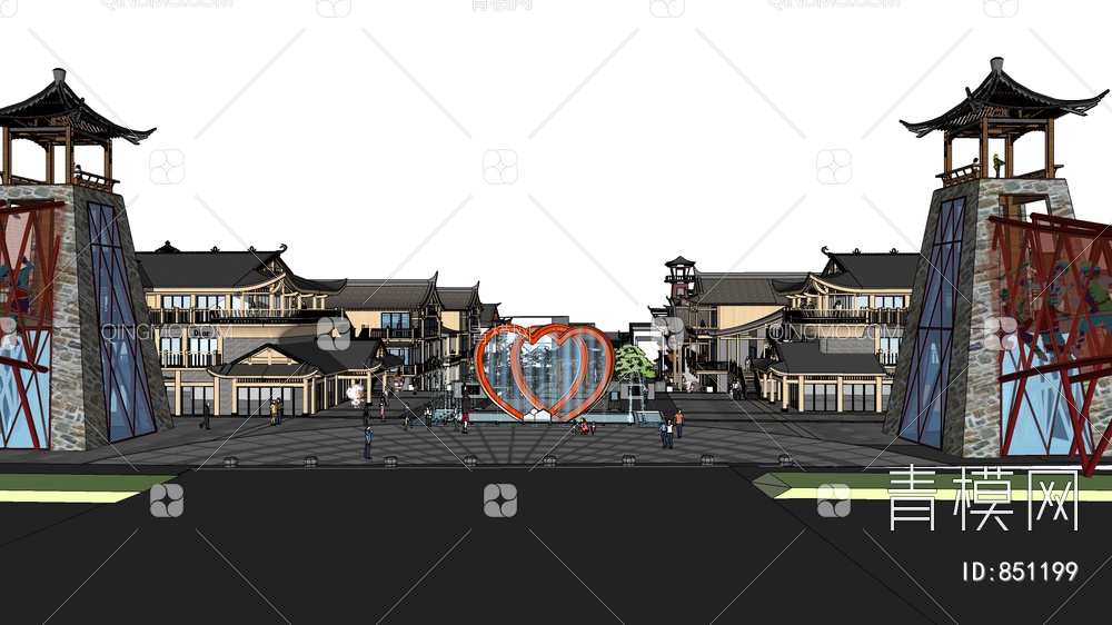 土家族风情商业街建筑景观规划SU模型下载【ID:851199】