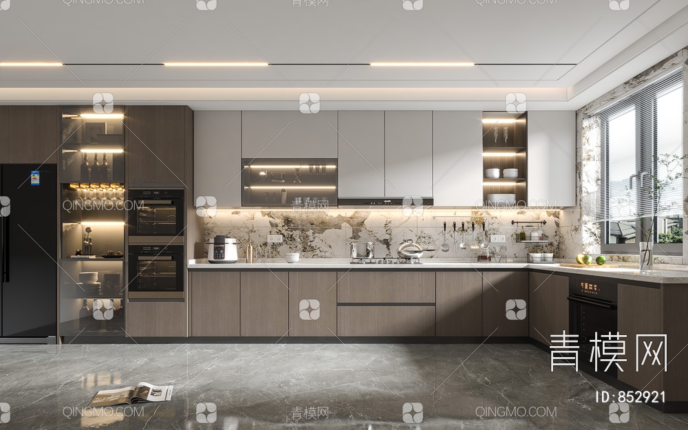 厨房，集成厨房，集成灶，中岛台，橱柜3D模型下载【ID:852921】