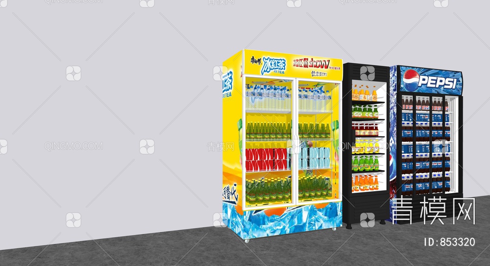 商店玻璃冰柜冰箱 商店冷饮料柜SU模型下载【ID:853320】