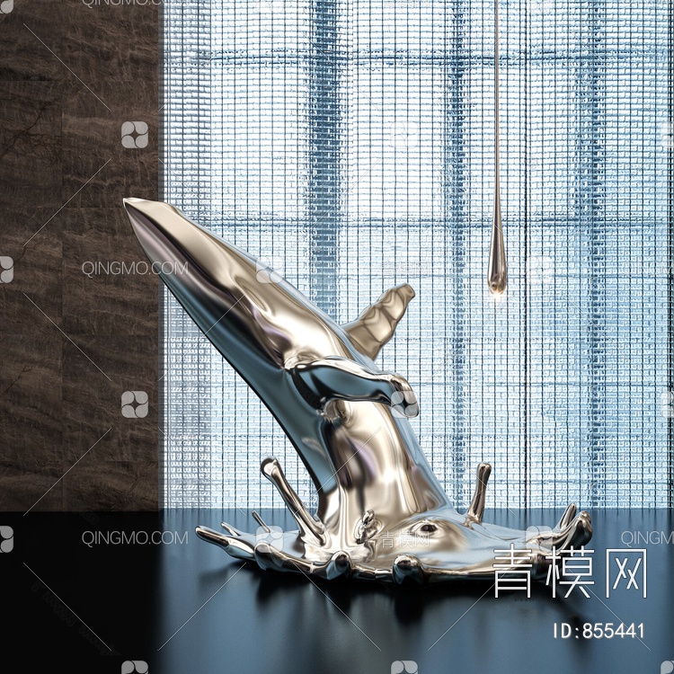 金属鲸鱼雕塑摆件3D模型下载【ID:855441】