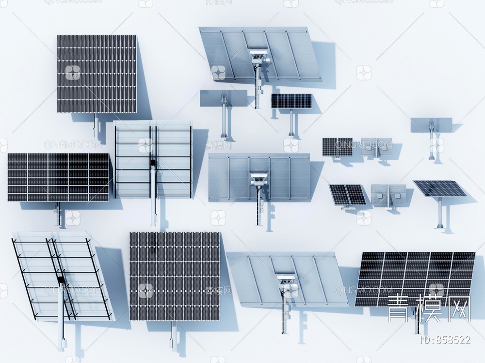 太阳能板 太阳能 太阳能设备 光伏板 电池板 太阳能加热 黑色太阳能3D模型下载【ID:858522】