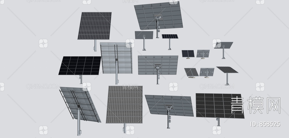 太阳能板 太阳能 太阳能设备 光伏板 电池板 太阳能加热 黑色太阳能SU模型下载【ID:858525】