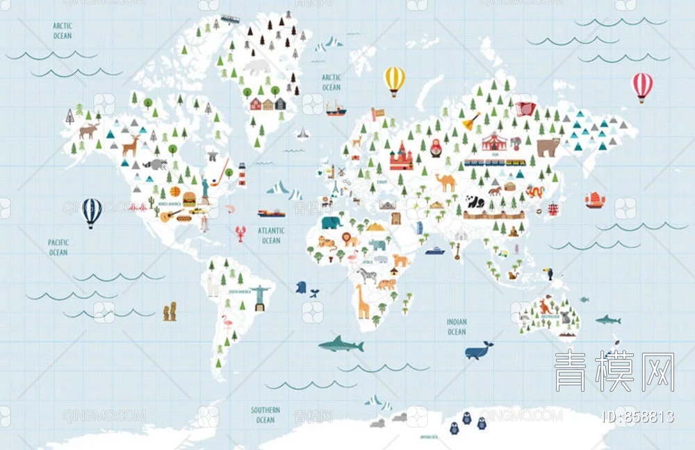 世界地图儿童房壁纸壁布贴图下载【ID:858813】