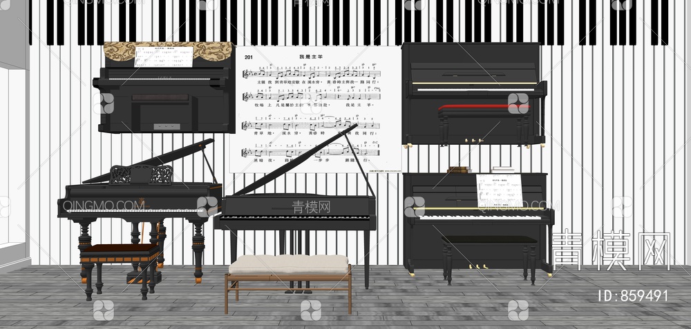 钢琴SU模型下载【ID:859491】