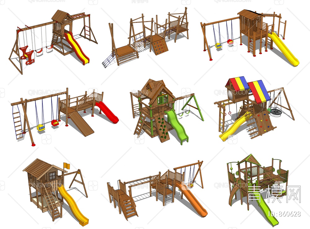 户外儿童游乐设施攀爬滑梯SU模型下载【ID:860628】