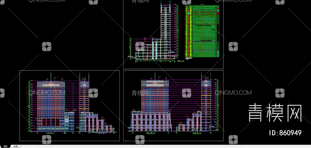 功能复杂的综合商业办公楼施工图【ID:860949】