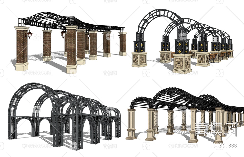 铁艺景观连廊廊架SU模型下载【ID:861888】
