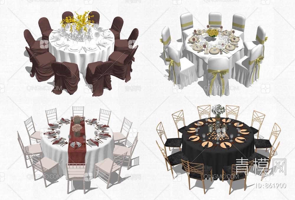 餐厅婚宴餐桌椅SU模型下载【ID:861900】