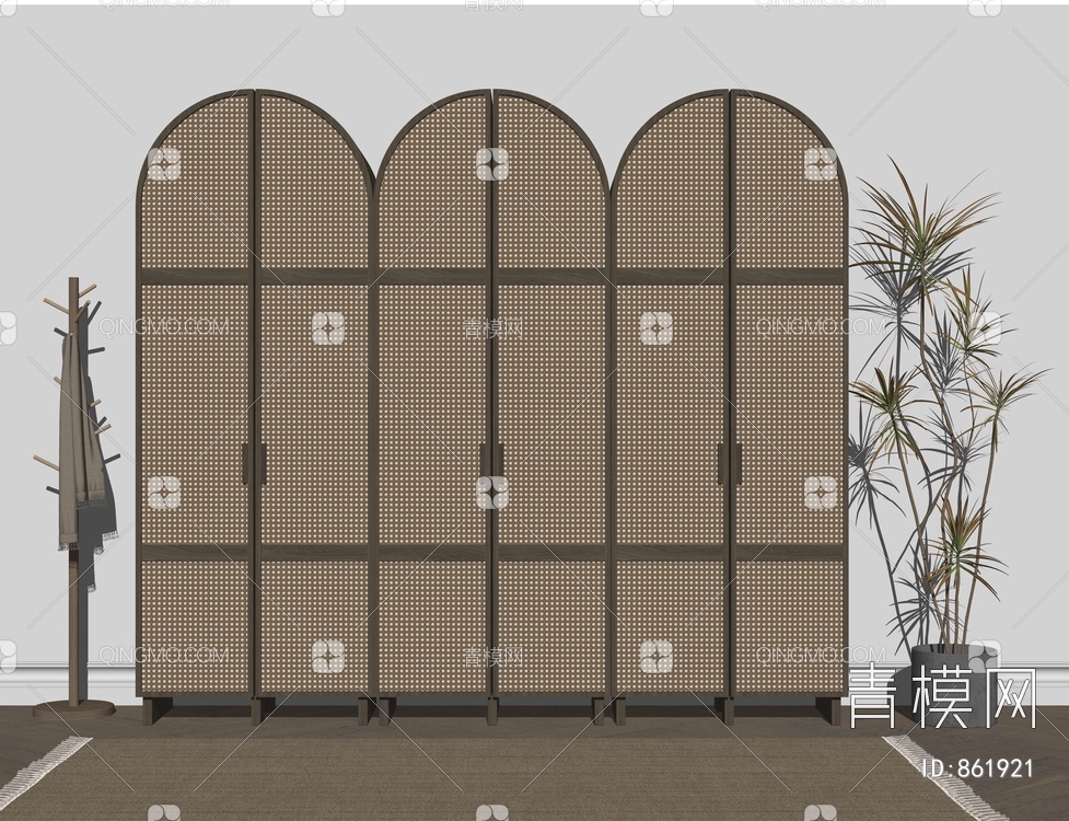 木质藤编衣柜 实木衣柜SU模型下载【ID:861921】