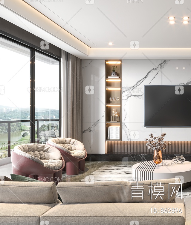 客厅，沙发茶几，客厅，电视墙，背景墙3D模型下载【ID:862896】