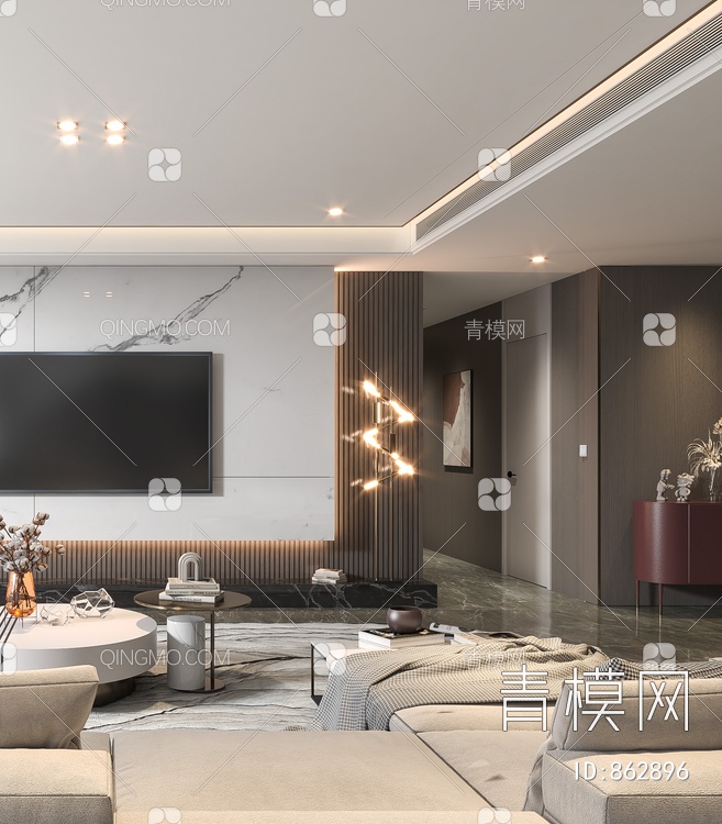 客厅，沙发茶几，客厅，电视墙，背景墙3D模型下载【ID:862896】
