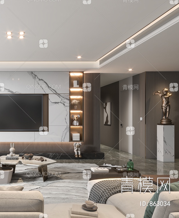 客厅，沙发茶几，客厅，电视墙，背景墙3D模型下载【ID:863034】