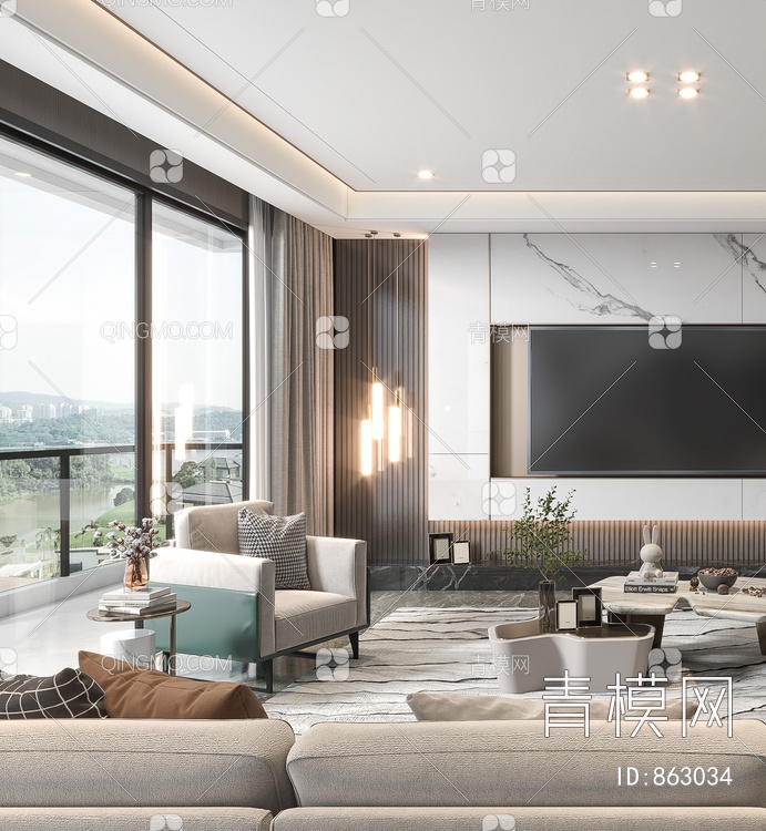 客厅，沙发茶几，客厅，电视墙，背景墙3D模型下载【ID:863034】