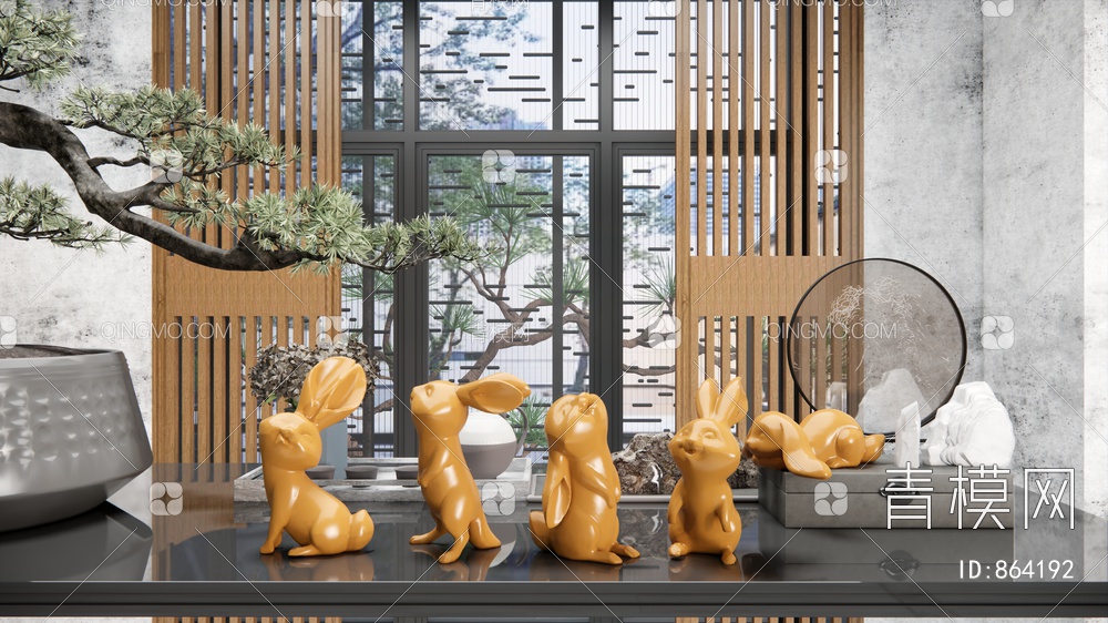 兔子雕塑摆件组合SU模型下载【ID:864192】